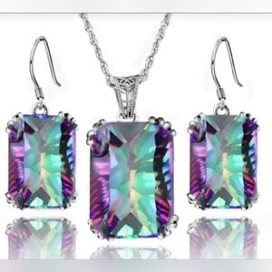 Multicolored Crystal jewelry set  rectangular shaped pendant with earrings